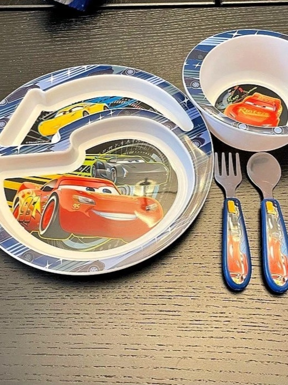 first years Cars plastic dinnerware set Kids Dinnerware Set in Blue & White